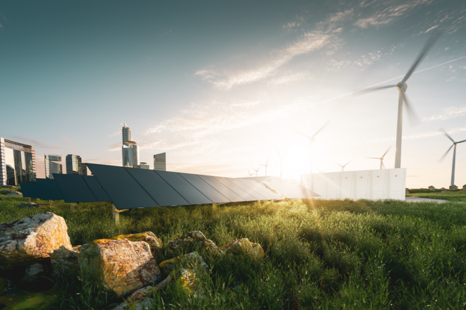 Windräder und ein Solarpark
