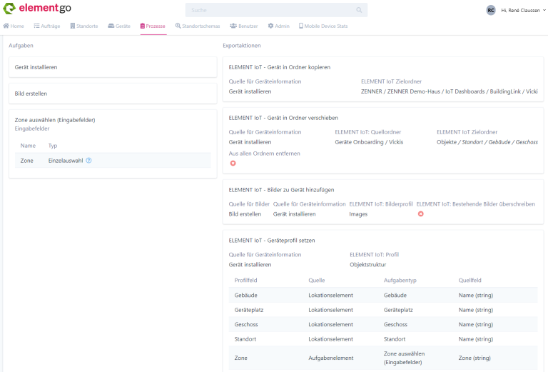 Screenshot zur Integration von B.One element go