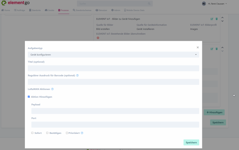 Sensorkonfiguration in der Anwendung