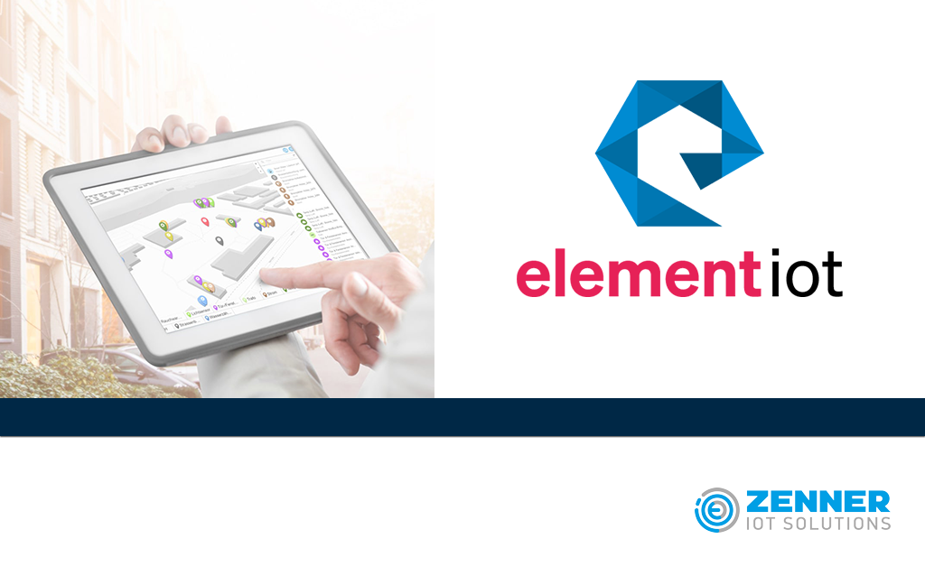 element iot Logo und Tablet in einer Hand