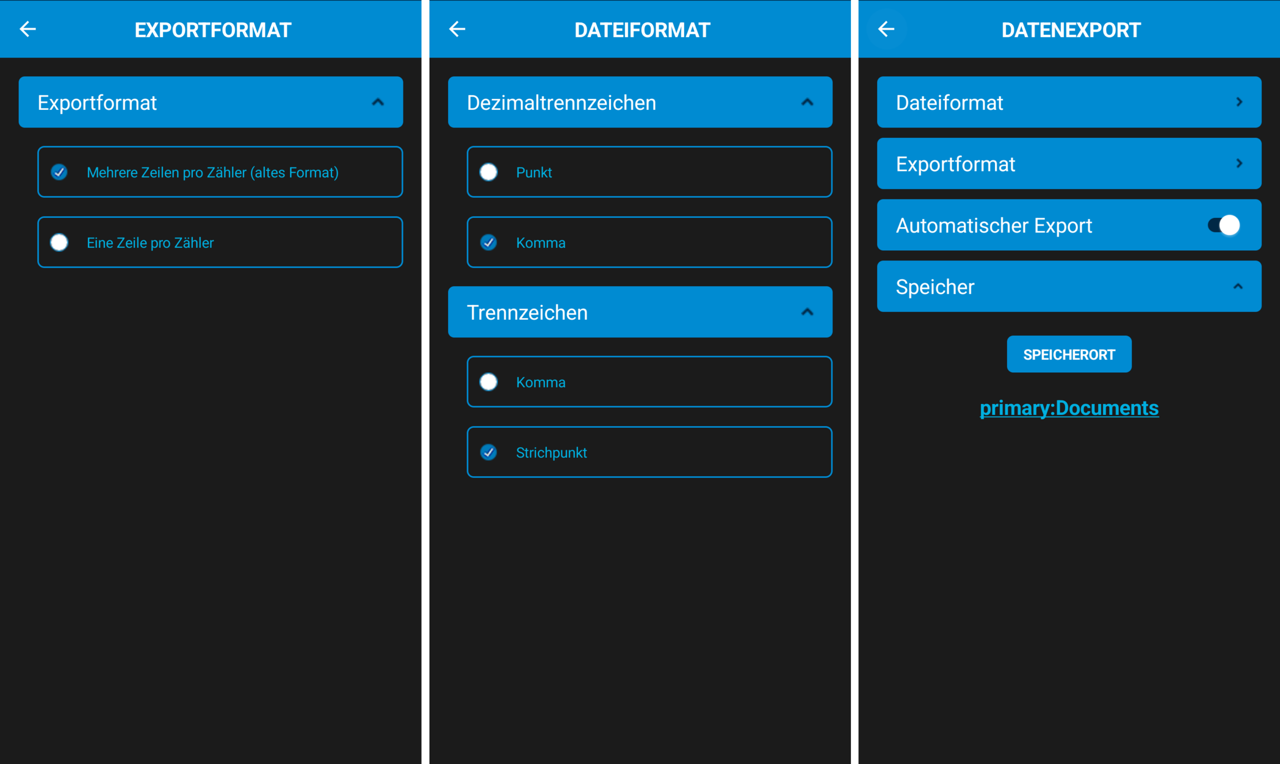 Datenexport B.One Device Manager